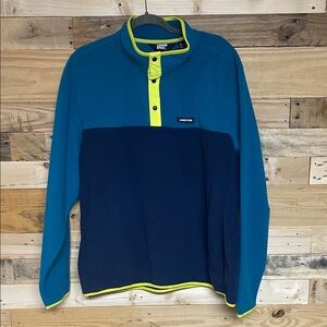 Lands' End size XL (46-48) Teal and Navy Soft Fleece Pullover with Neon Accents